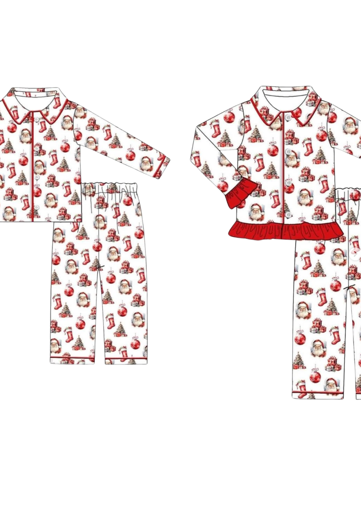 Children's pajama set with Santa Claus pattern on a white background