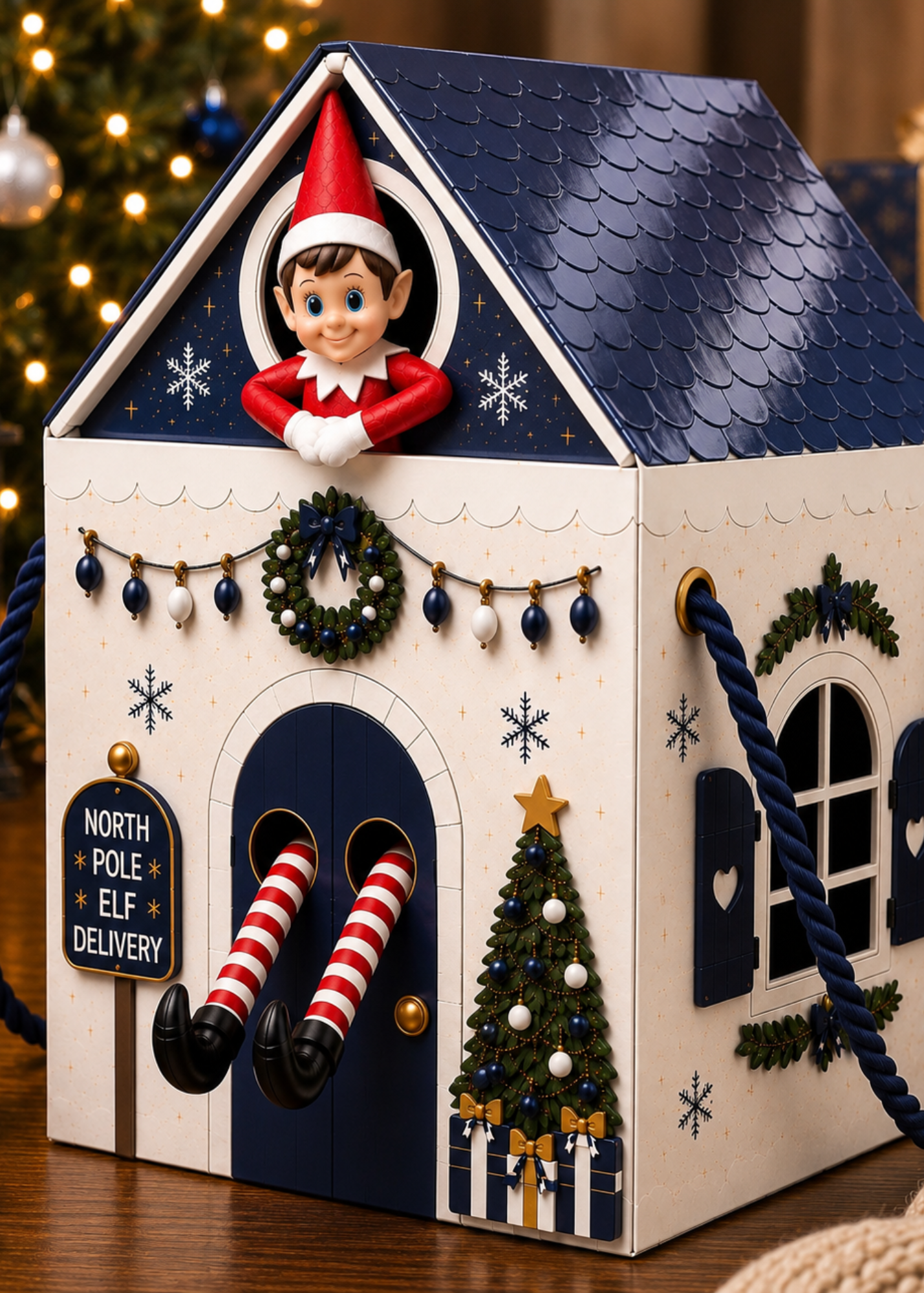 NEW Navy & White Elf House
