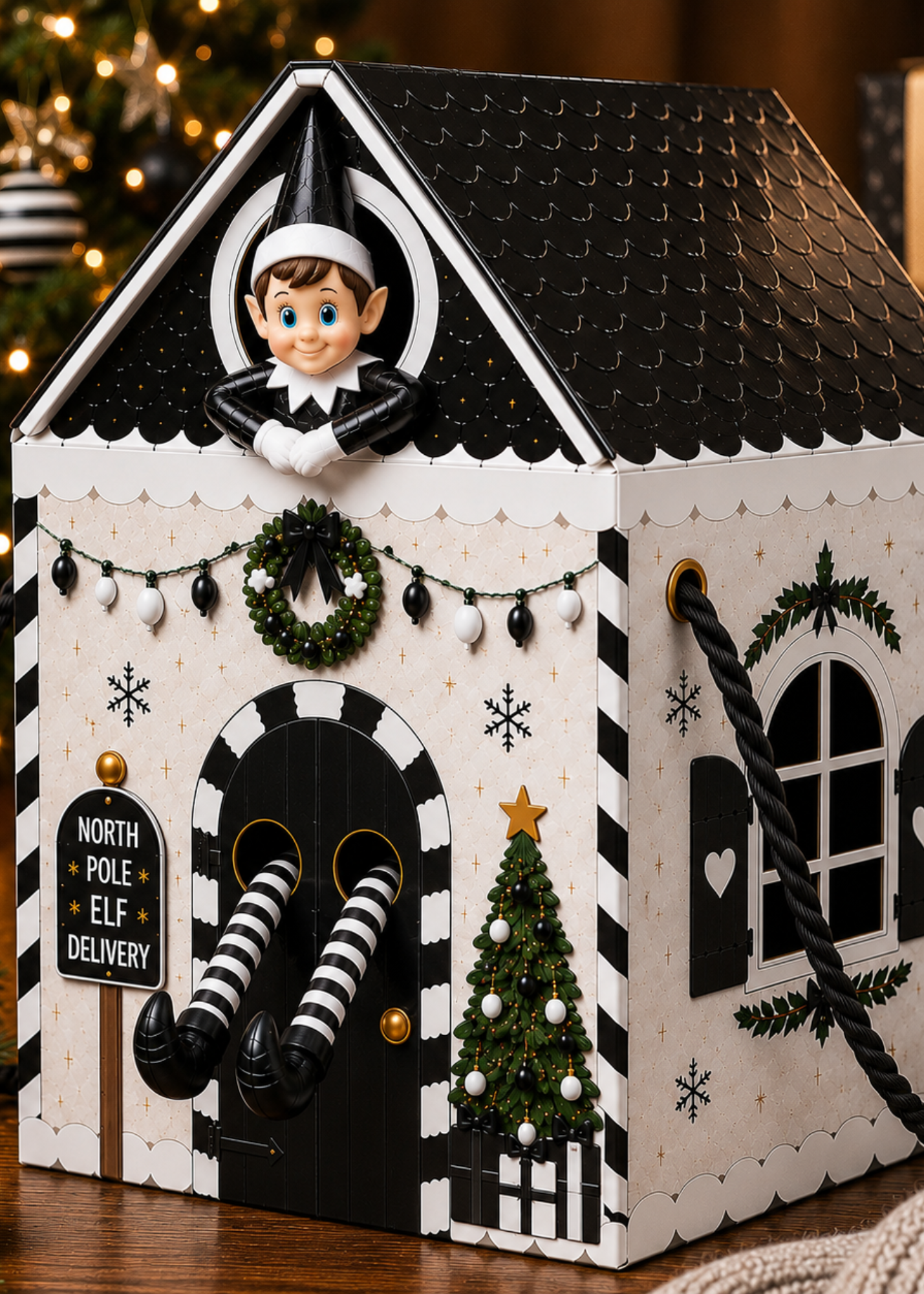NEW Black & White Elf House