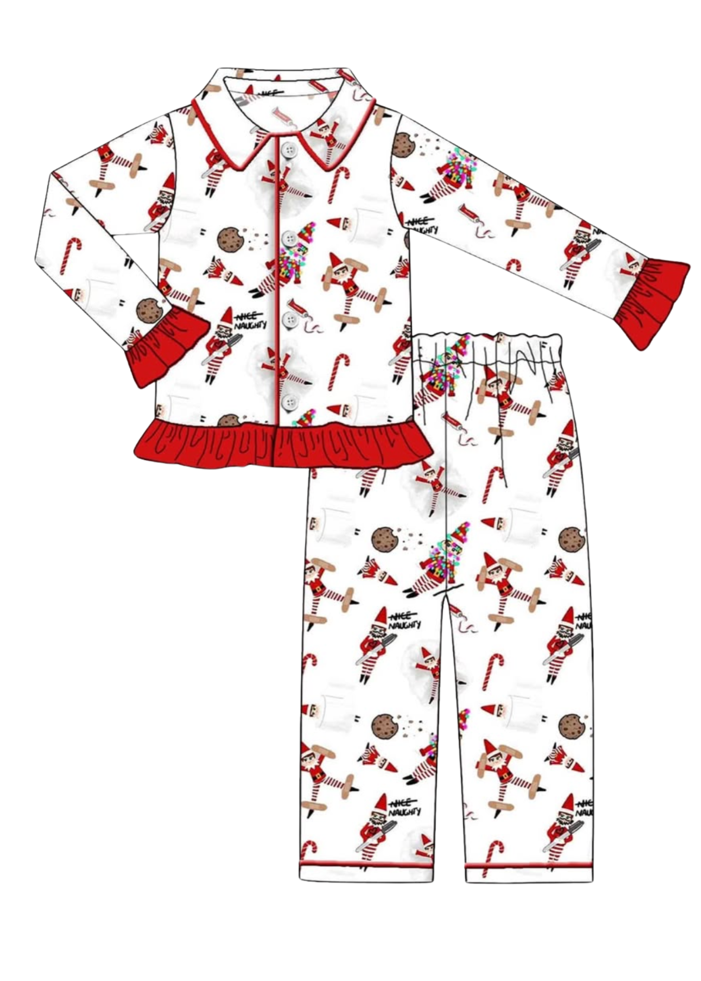 Children's Christmas pajama set with Santa Claus pattern on a white background