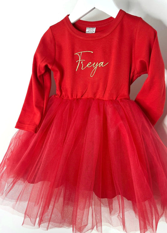 Red Long Sleeve Tutu Dress