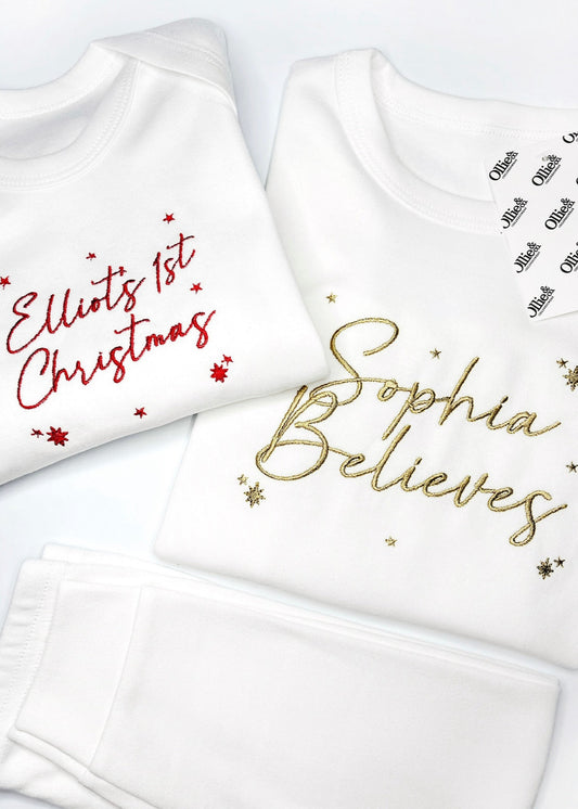 Kids Handmade White Christmas Pyjamas