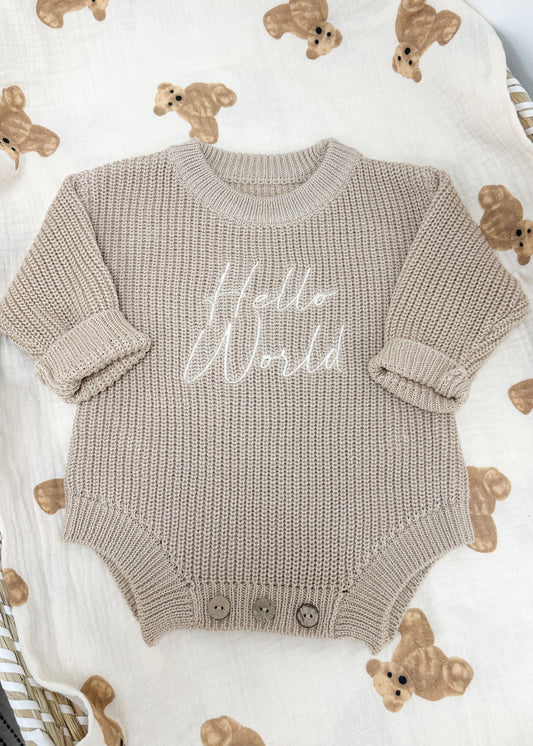 Knitted Baby Romper Beige
