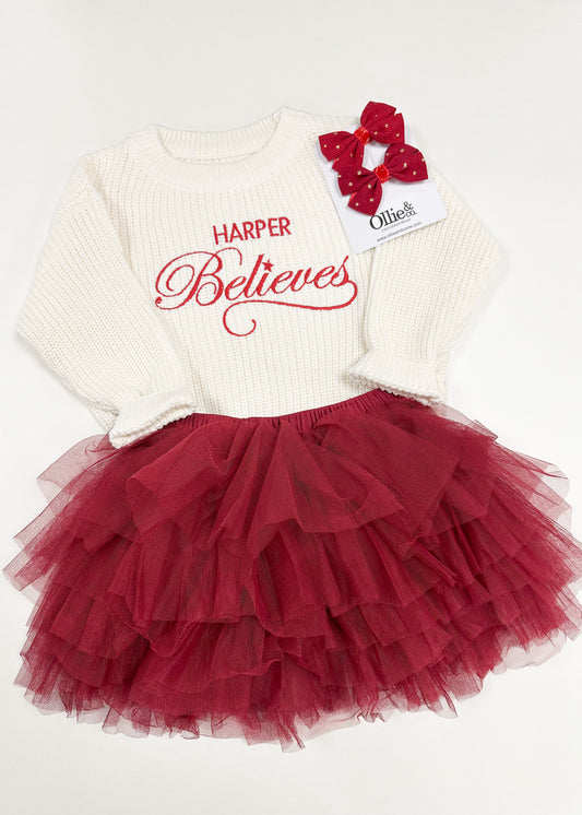 Believes Sweater, Tutu & Hair Bow Set