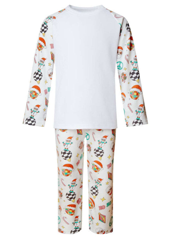 Children's pajama set with colorful patterns on a white background