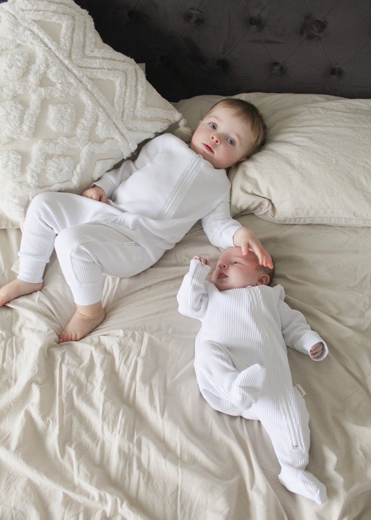 White Zip Up Easter Ribbed Romper