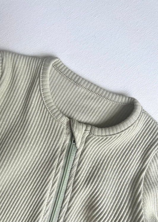 Sage Zip Up Ribbed Romper
