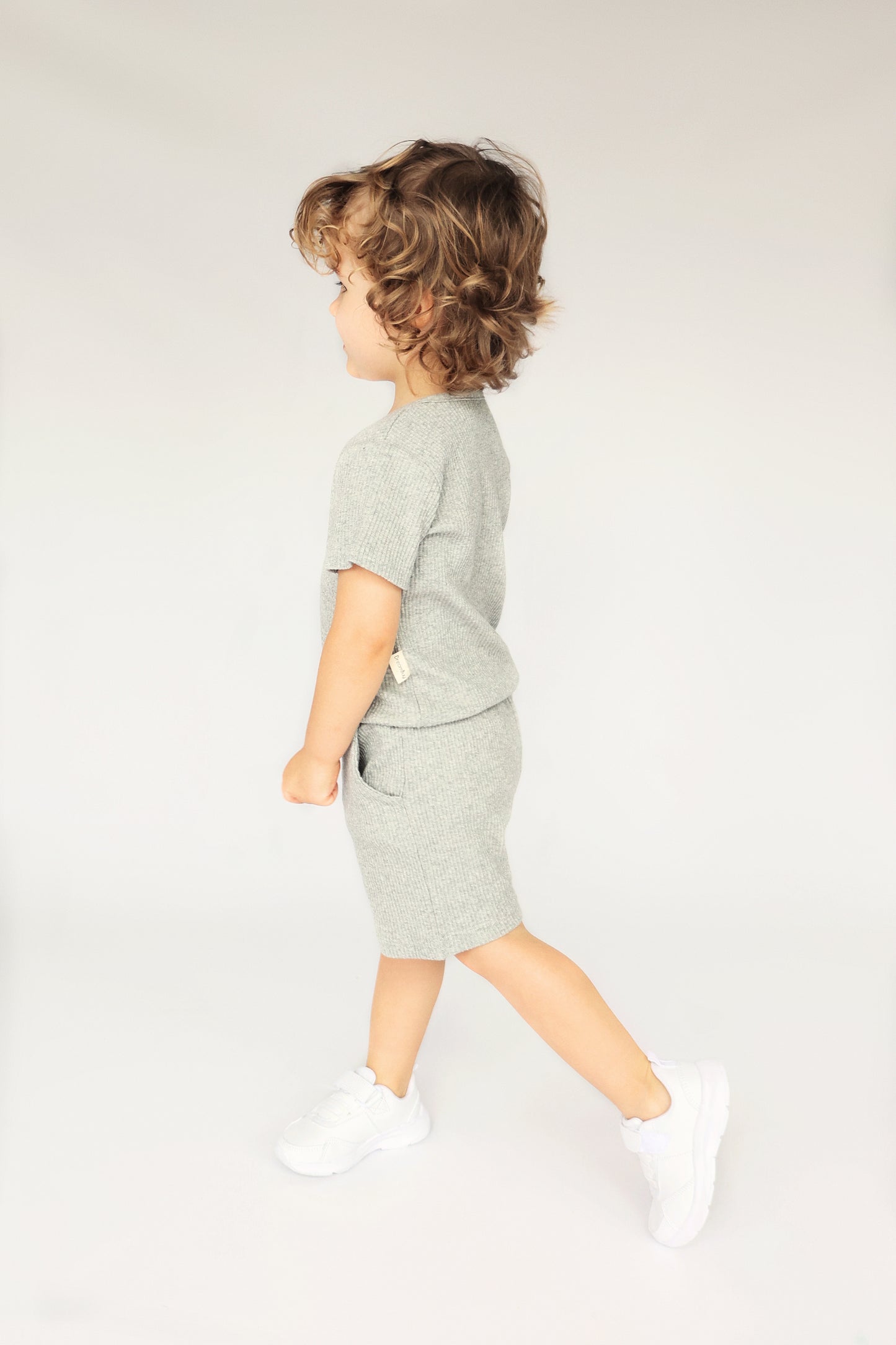 Dove Grey Ribbed Unisex Short Set