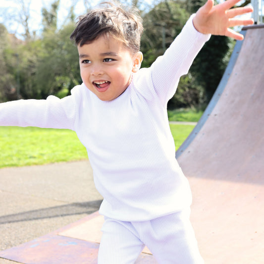White Ribbed Unisex Loungewear