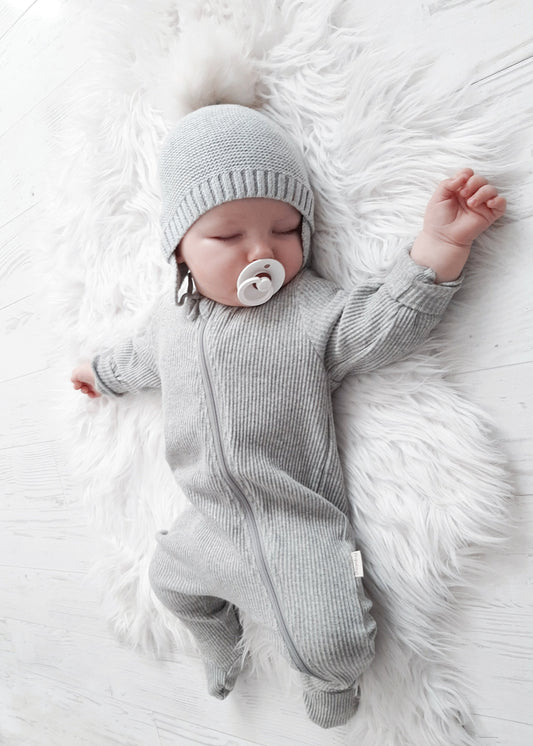 Dove Grey Zip Up Ribbed Romper