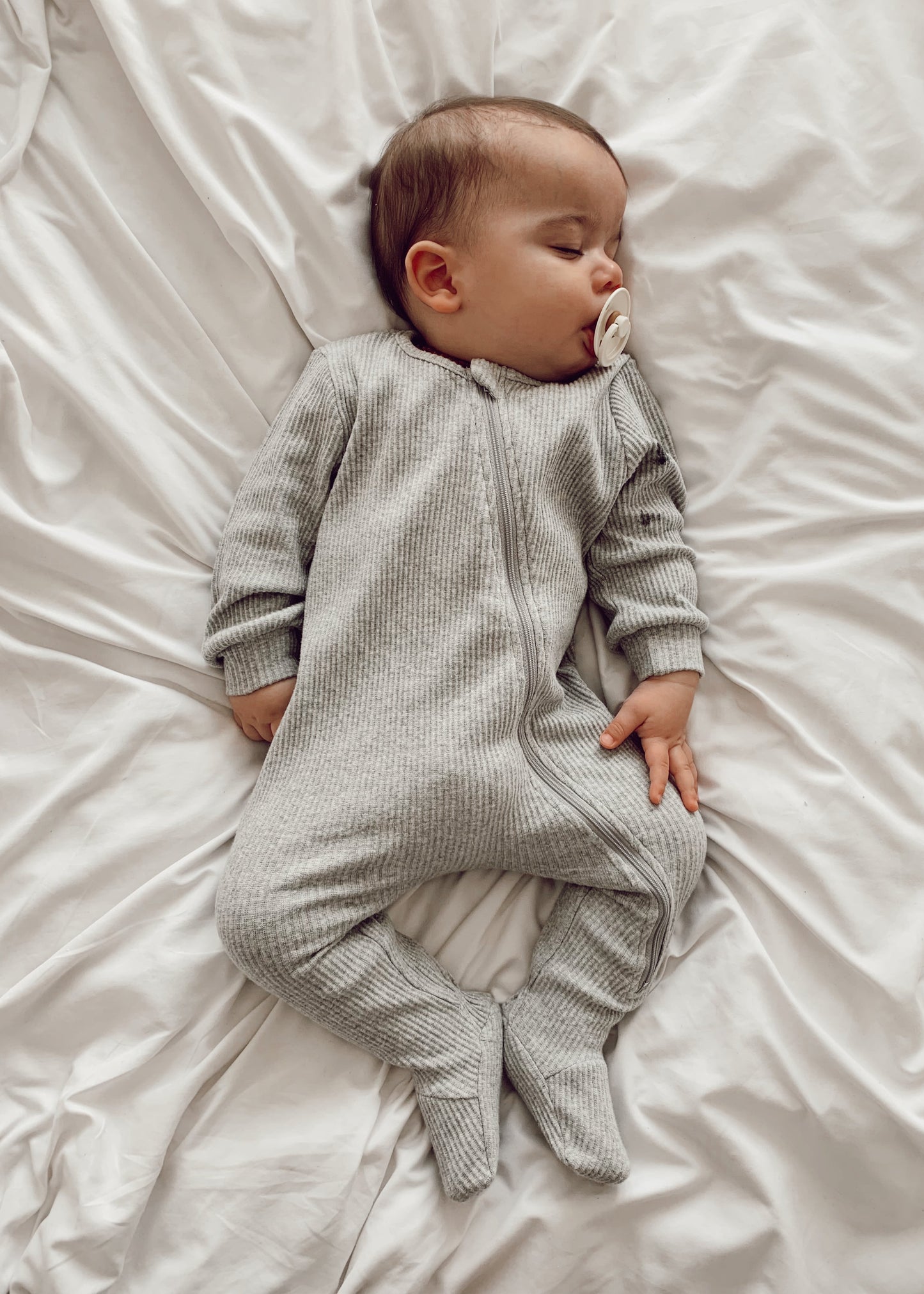 Dove Grey Zip Up Ribbed Romper