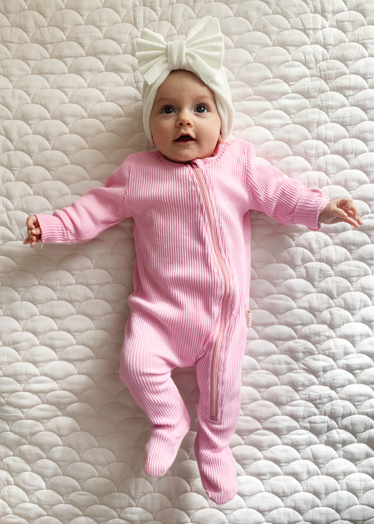 Sweet Pink Zip Up Ribbed Romper