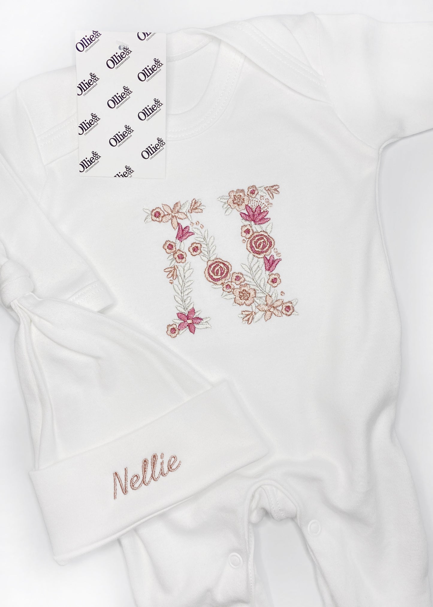Floral Initial Romper & Hat Set