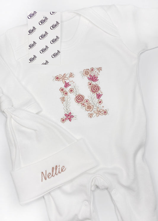 Floral Initial Romper & Hat Set