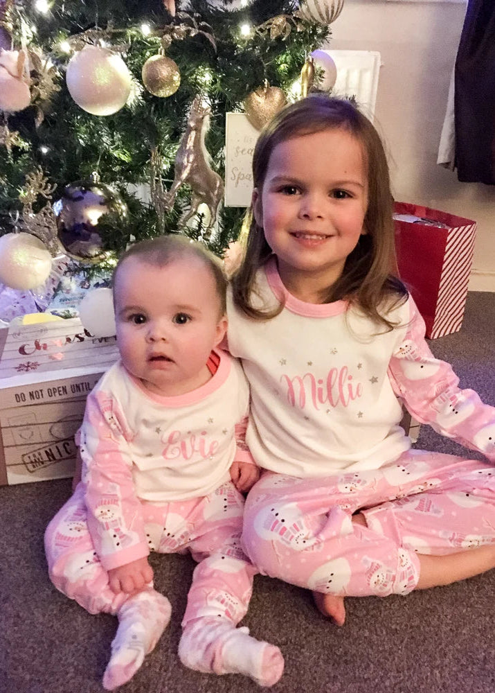 Kids Handmade Pink Snowman Christmas Pyjamas