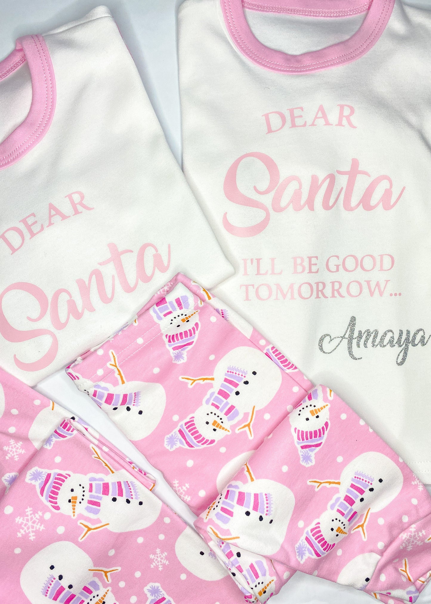 Kids Handmade Pink Snowman Christmas Pyjamas