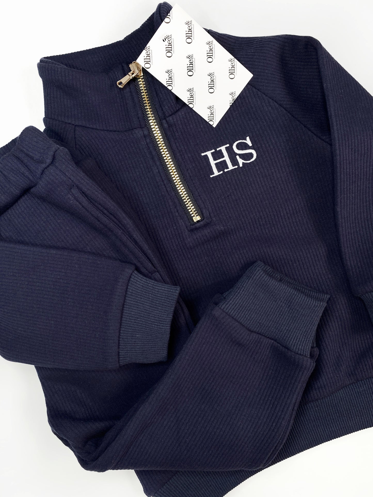 Navy Fleece Ribbed Tracksuit