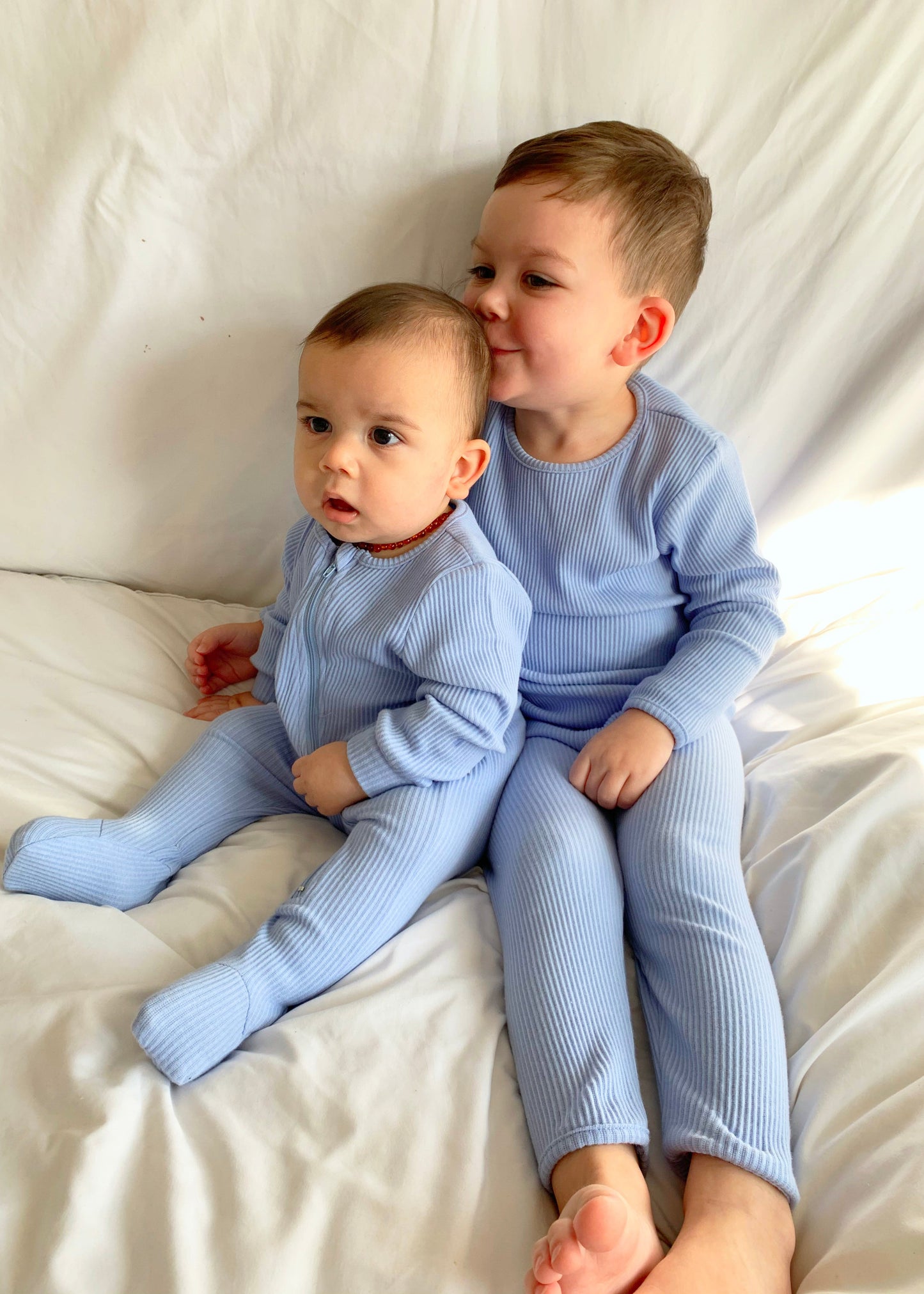 Powder Blue Zip Up Ribbed Romper
