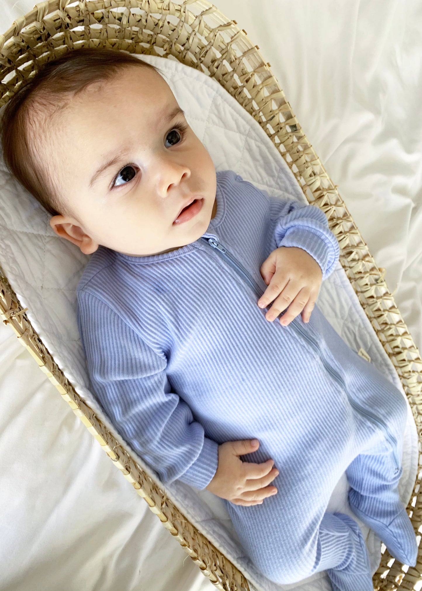 Powder Blue Zip Up Ribbed Romper