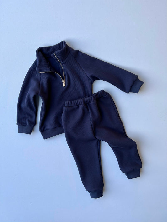 Navy Fleece Ribbed Tracksuit