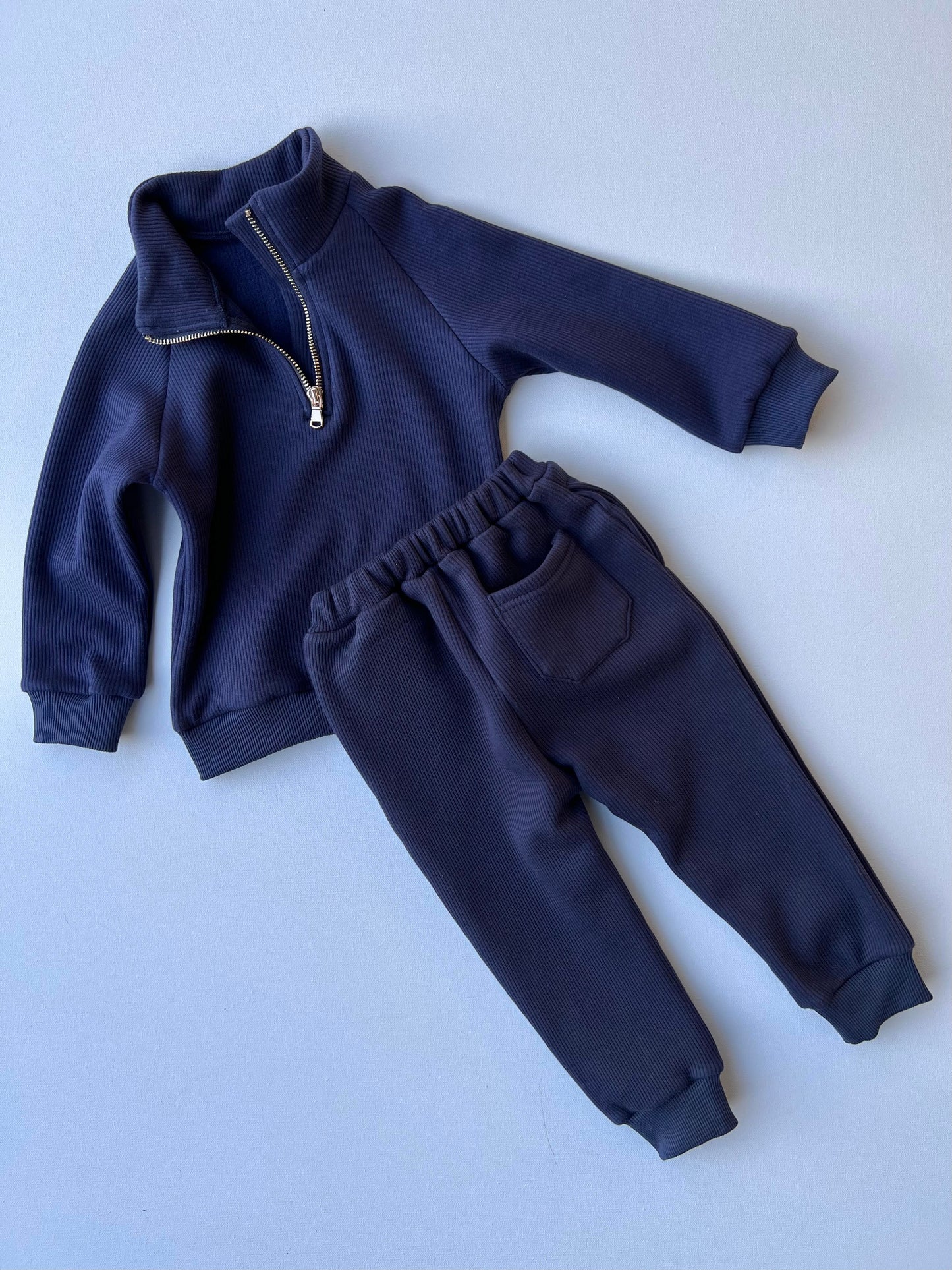 Navy Fleece Ribbed Tracksuit