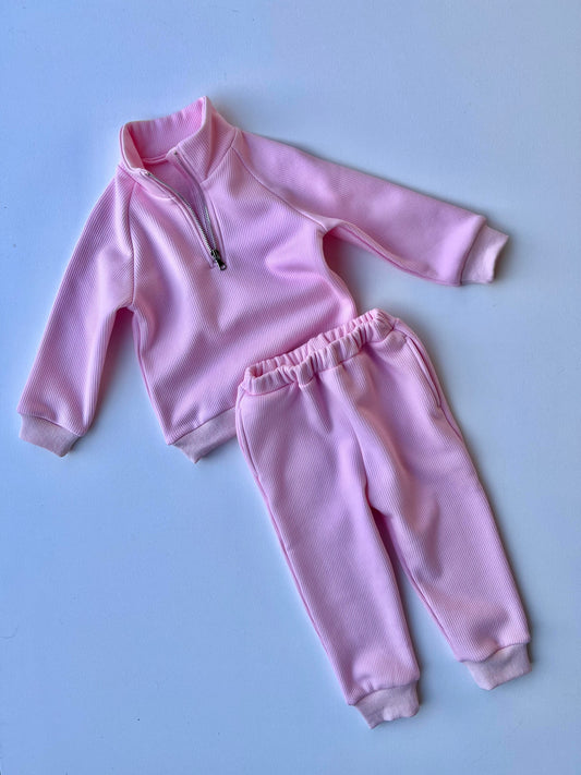 Peony Pink Fleece Ribbed Tracksuit