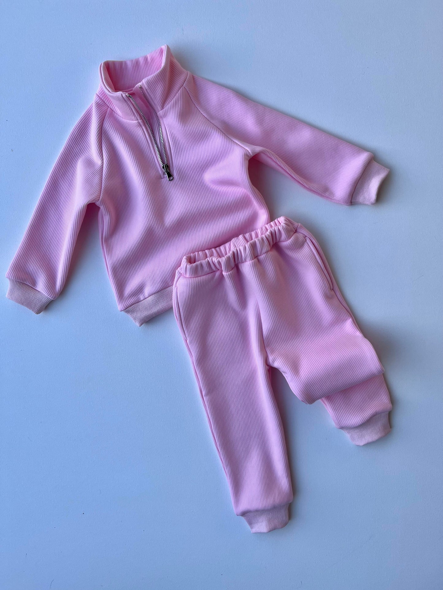 Peony Pink Fleece Ribbed Tracksuit