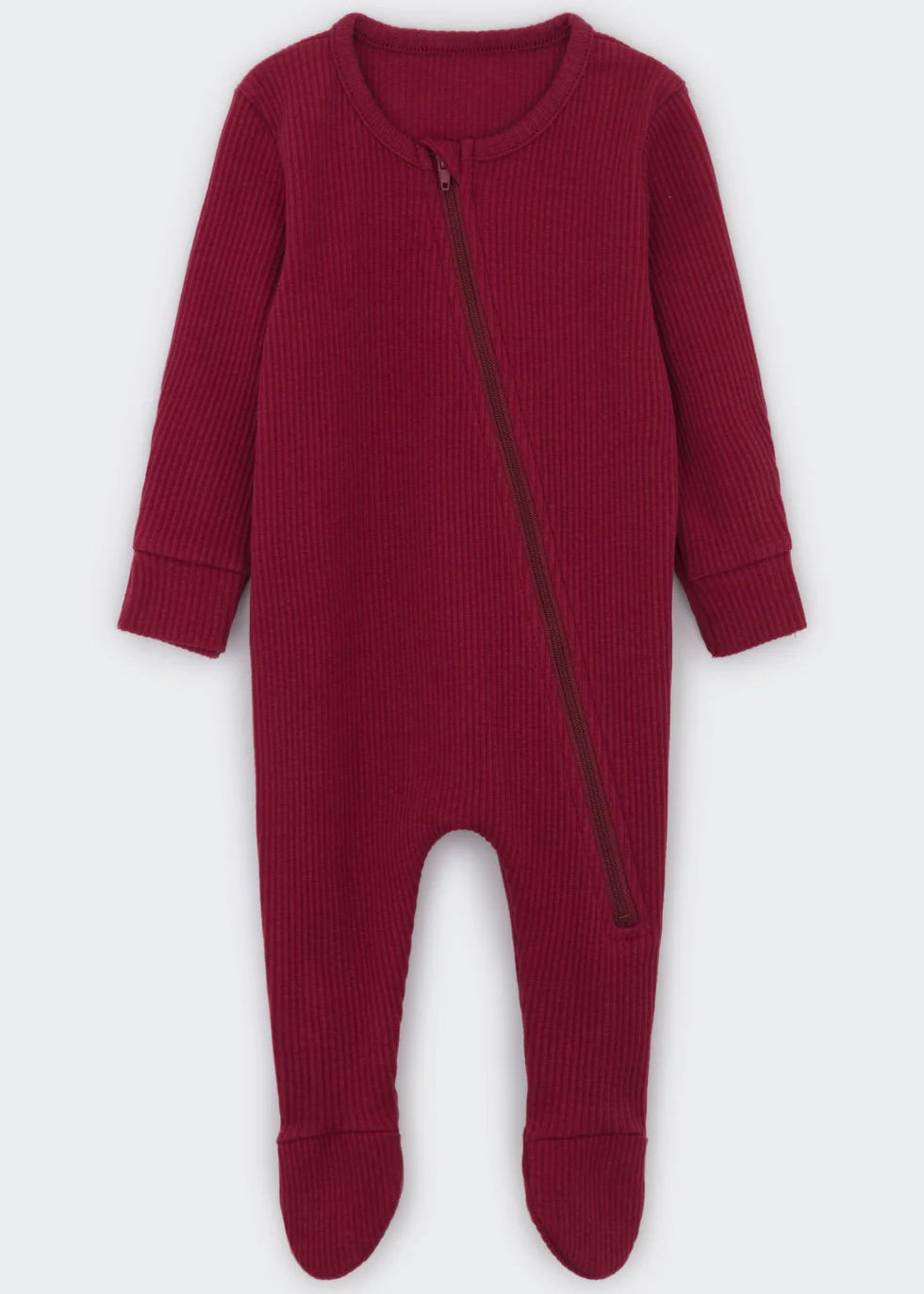 Claret Red Zip Up Ribbed Romper