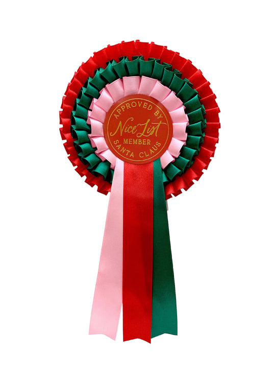 Nice List Member Christmas Rosette Badge Pink/Red