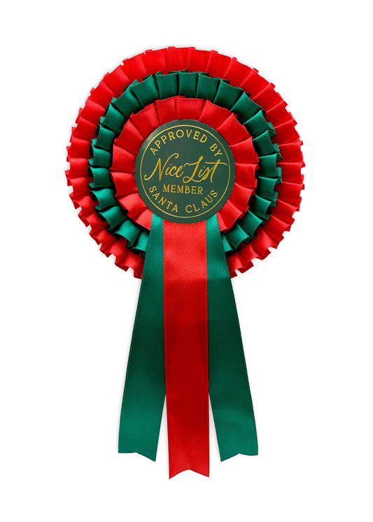 Nice List Member Christmas Rosette Badge Red/Green