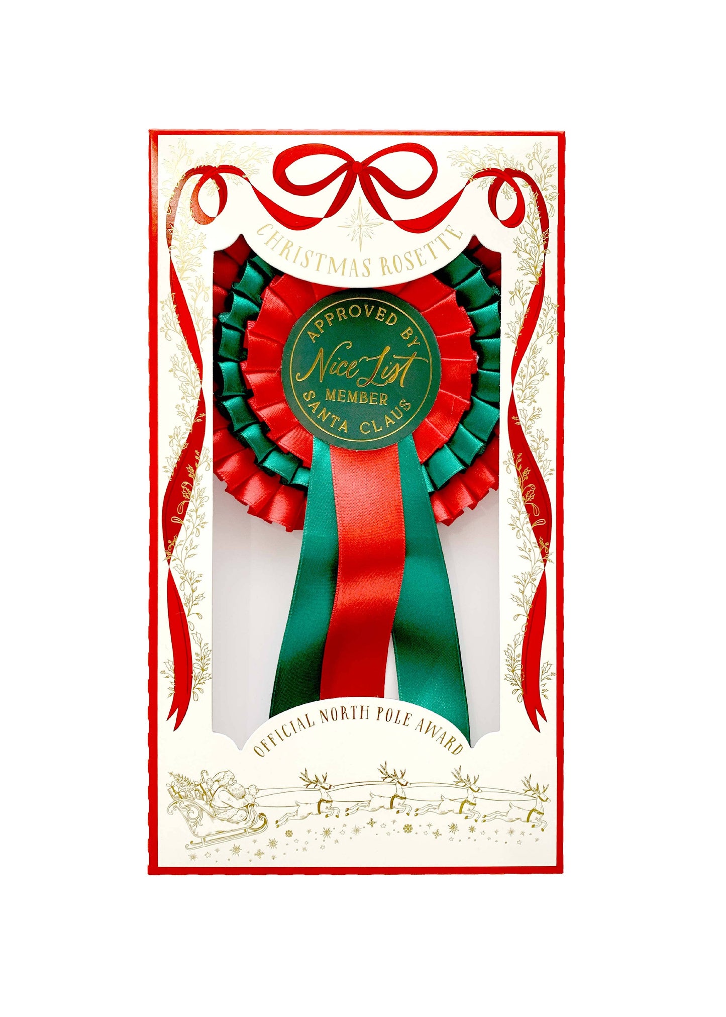 Nice List Member Christmas Rosette Badge Red/Green