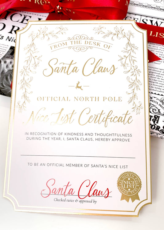 Santa's Nice List Certificate - Gold/White