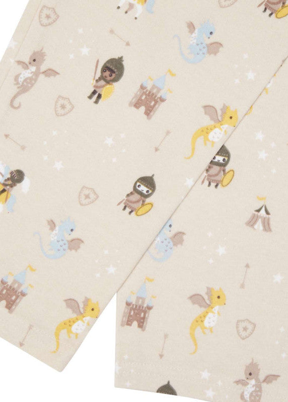 Patterned fabric with cartoon characters on a beige background
